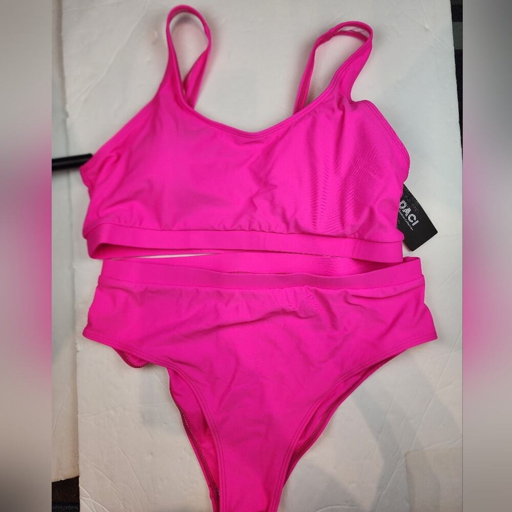 New‎ Pink Barbie Core Hot Pink 2 Piece Swimsuit Bikini High Waist Swimsuit 16W